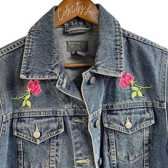 Embroidered Jean Jacket NYC Design Co 100% Cotton Small Vintage Y2K - Picture 2 of 10
